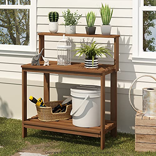 Furinno Tioman 3-Tier Outdoor Potting Bench with Storage Shelf - Natural
