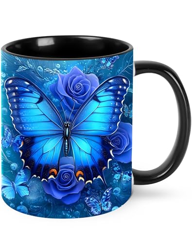 Beige Butterfly Coffee Mug 11 OZ Ceramic Tea Cup - Microwave & Dishwasher Safe Gift