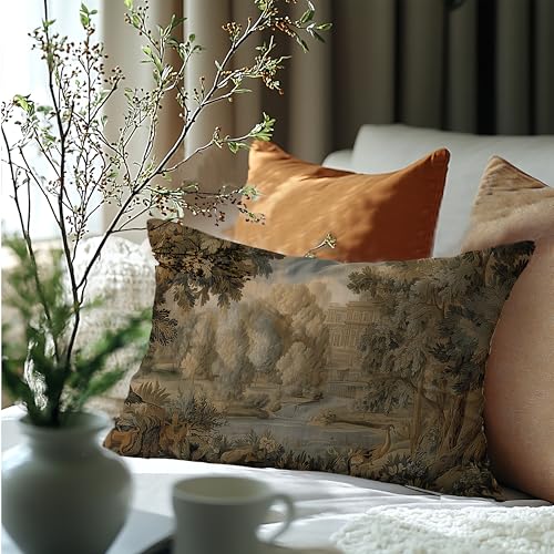 A-Vintage Landscape 20x12 Throw Pillow Cover - Double-Sided Forest Floral on Flannel