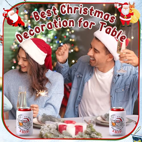 Sieral White Christmas Beer Can Cooler Sleeves - Festive Holiday Drink Insulators (2 Pack)