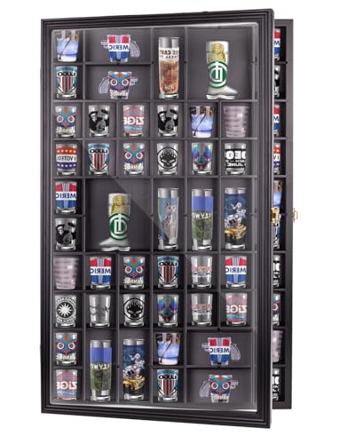 Giant Shot Glass Display Case Wall Mount with Removable Shelves and UV Protection Acrylic Door