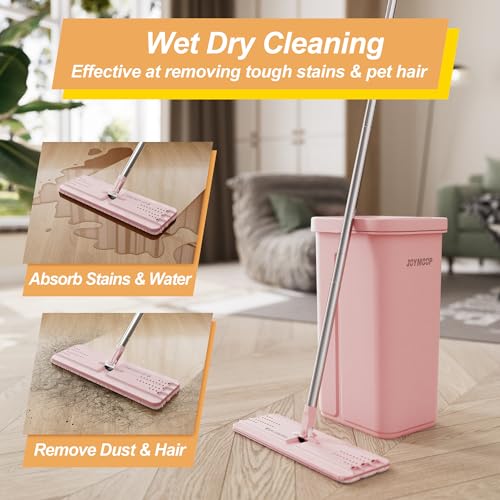 Pink Mop and Bucket Set with Wringer for Floor Cleaning - Self-Cleaning Microfiber Refill Included - Variation A