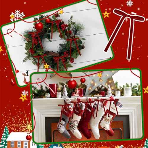 50 Pcs Velvet Christmas Bows for Christmas Tree, 3/8 Inch Width Velvet Christmas Bows, Velvet Ribbon Wreath Bows for Christmas Tree Home Decor Indoor Outdoor Decoration (Burgundy Red)