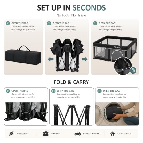 Black Foldable Baby Playpen with Mat, 50x50 Inches, Breathable Mesh, Ocean Balls Included