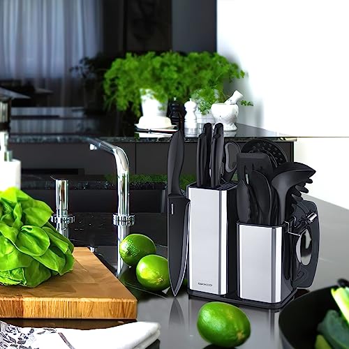 RAXCO 18-Piece Kitchen Utensil and Knife Set - Black - Complete Cooking Tools