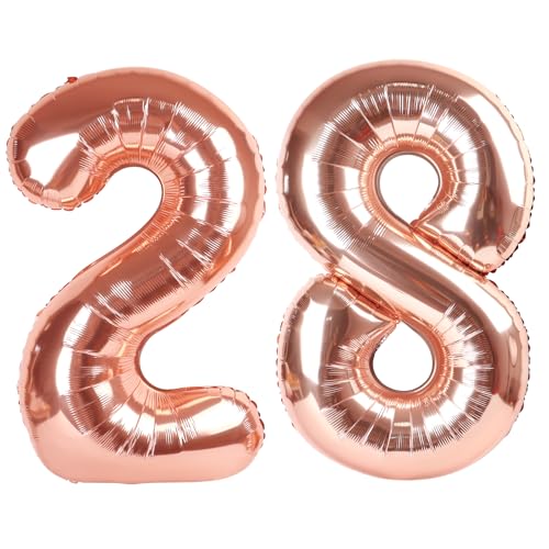 Rose Gold Number 28 Balloon 40 inch, 28 Number Balloons, 28th Birthday Decorations, 28 Year Old Women Men Rose Gold Party Supplies