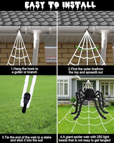 16.4Ft Halloween Spider Web Lights with 8 Modes & Purple LED, Waterproof Outdoor Decor