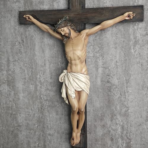 BC Catholic Crucifix Wall Cross 24.4" with Jesus Christ - Full Color Religious Decor
