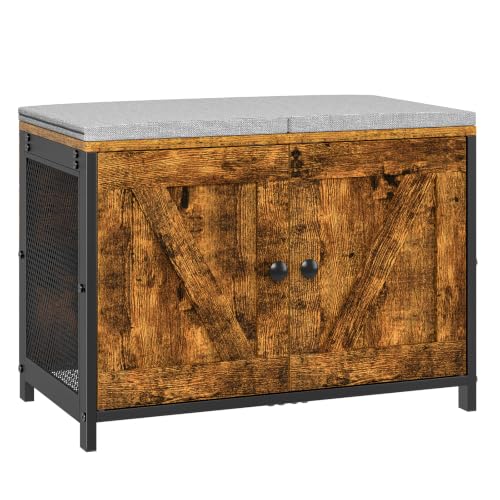 Small Entryway Shoe Storage Bench with Cushioned Seat and Doors