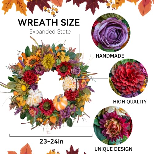24 Inch Fall Wreath for Front Door Autumn Harvest Decor NaturalWre