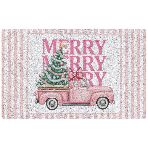 Pink Merry Christmas Tree Door Mat 17x30 Inches - Cquwb
