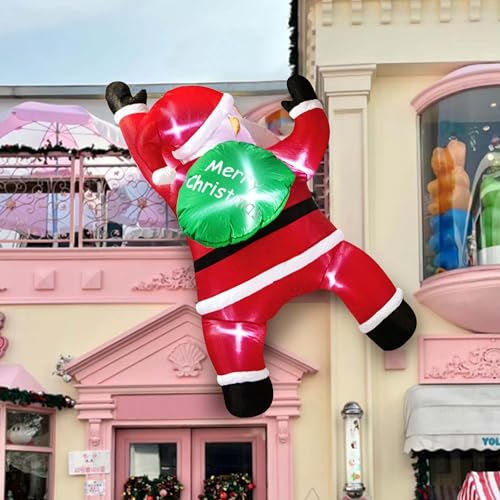 6ft Hanging Santa Christmas Inflatable with LED Lights - Joyful Outdoor Decor by TwoBees (6FT Hanging Santa)