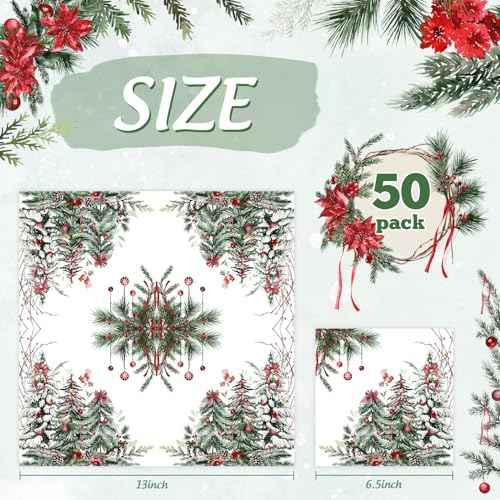Quera 50 Pack Christmas Cocktail Beverage Napkins Disposable Paper Decorative Decorative Table Napkin for New Year Winter Dinner Merry Christmas Holiday Xmas Party Supplies