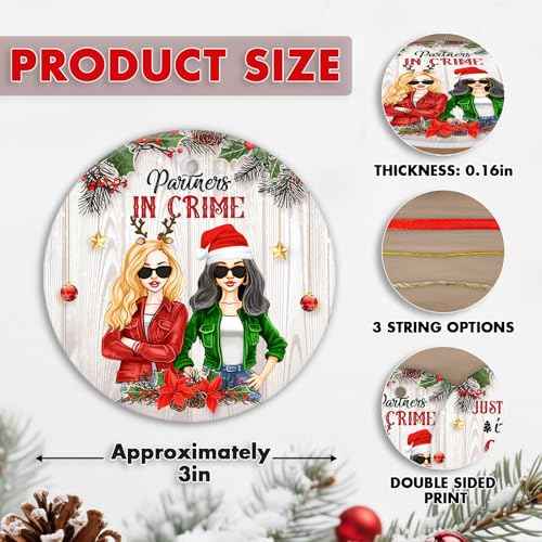 Friendship Christmas Ornament Gifts for Best Friends - Partners in Crime Funny Ornament for Xmas Tree Hanging Decorations - 2 Side Printed Ceramic Ornament