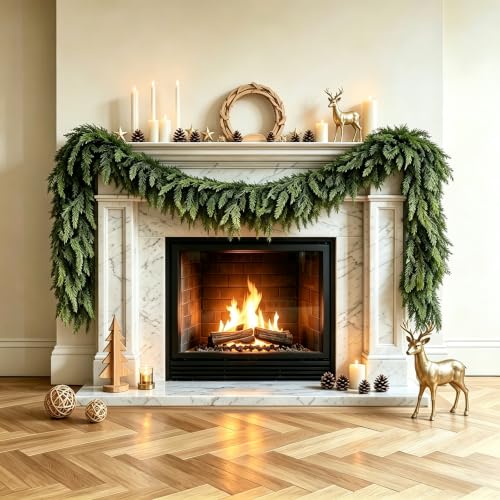 2 Pcs 6ft Real Touch Cedar Artificial Christmas Garland – Greenery, Cedar Look