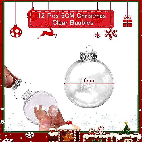 12 pcs Hanging Clear Plastic Fillable Ornaments Balls for Crafting DIY,Round Clear Ball Ornament for Xmas Tree,Home Decoration,Wedding,Party,Christmas