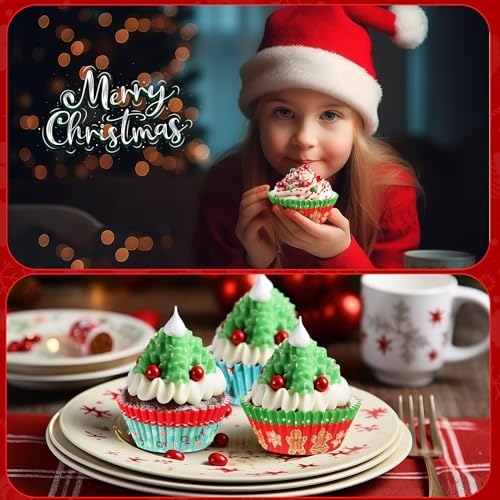 SANNIX Christmas Cupcake Liners 450pcs with Santa Snowman & Holiday Patterns