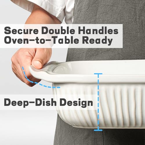Artena Ceramic Casserole Dish Set with Lids - White, 3 Sizes (5.1Qt, 2.3Qt, 1.1Qt)