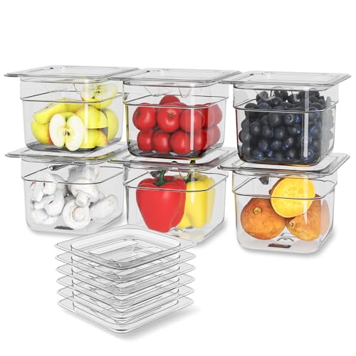 6-Pack NSF Polycarbonate Food Pans with Lids - 1/6 Size, 4" Deep, Clear, Variation of THIS listing