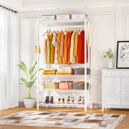 H4 Portable 4-Tier Metal Clothes Garment Rack - White, 35.4 W x 14 D x 76.4 H