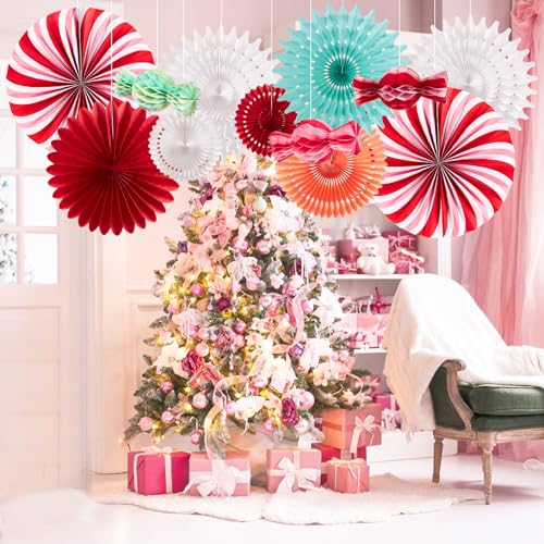 Candy Party Christmas Hanging Paper Fans – Easy Joy Candy Ornament for Ceiling Décor (Variation: Candy Party for Christmas)