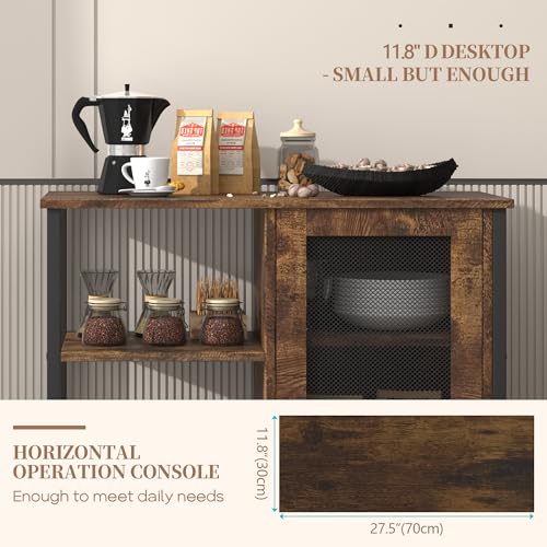 Rustic Brown Coffee Bar Cabinet with Adjustable Shelves and Door - 27.5" W