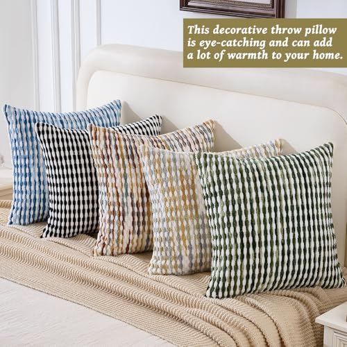 Set of 2 Boho Chenille Pillow Covers 18x18 Inches Brown - Decorative Cushions
