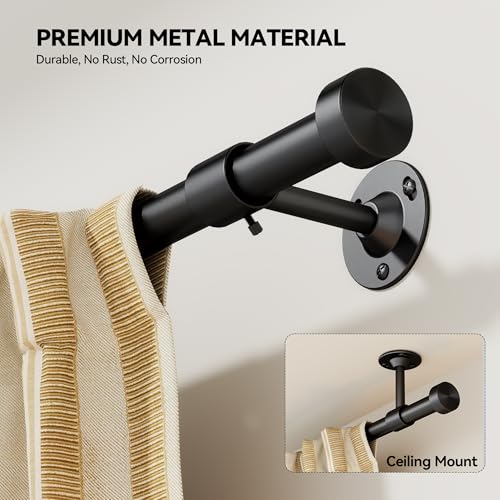 Adjustable Heavy Duty Curtain Rod Set 32-60 Inch Black with Finials - 2 Pack