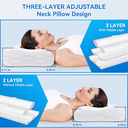 Queen Size Cervical Neck Pillow for Pain Relief Adjustable Memory Foam Bed Pillow