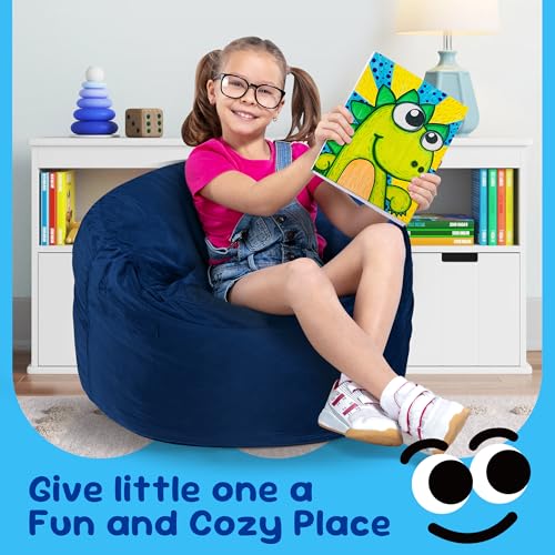 Hobestluk 2.5ft Velvet Bean Bag Chair for Kids Medium Blue