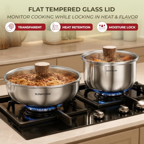 Sunhouse 9-Piece Stainless Steel Cookware Set with Detachable Handle - Silver
