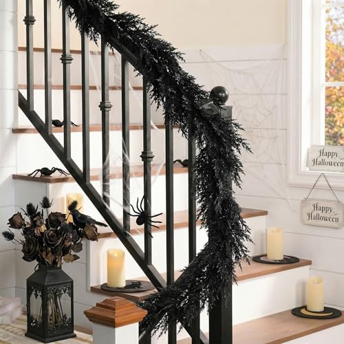 9ft Artificial Norfolk Pine Garland Halloween Decor for Mantle - Black Variation