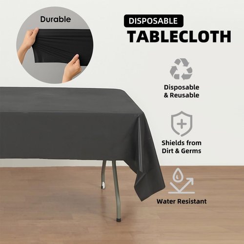 Craft And Party 12-Pack Black Plastic Tablecloths – 54 x 108 Inch Disposable Table Covers for Rectangle Tables, Heavy Duty & Waterproof for Parties, Events, Banquets, Black