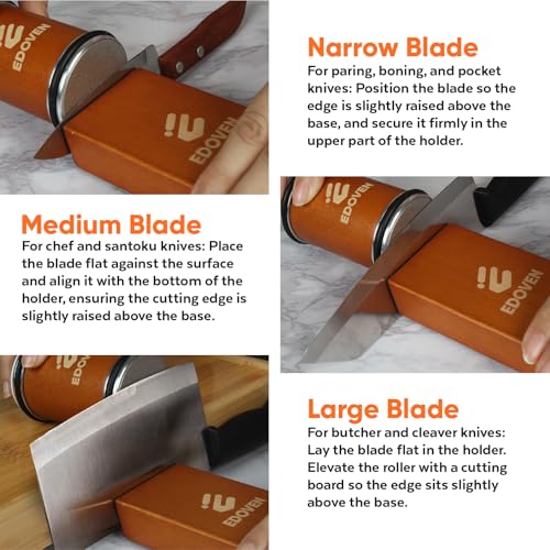 EDOVEN Classic Kit Rolling Knife Sharpener with Leather Strop & Angle Guide