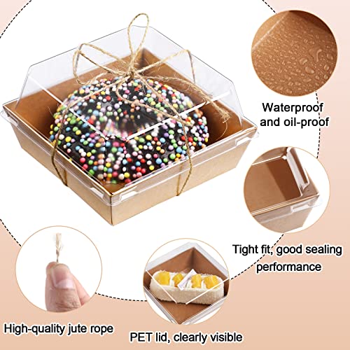 Kraft Charcuterie Boxes with Clear Lids - 150 Pack 4-Inch Bakery Food Containers with Jute Rope