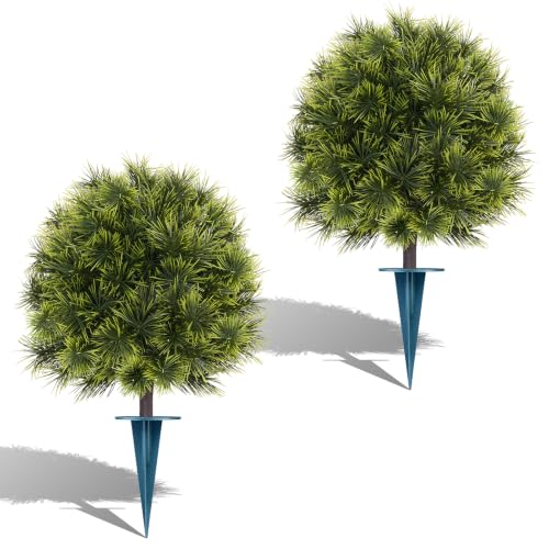 Yangrass 2PCS Buddhist Pine Topiary Trees with Ground Spike for Christmas Decor