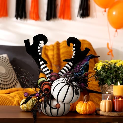 Halloween Table Centerpieces Decorations - Witch Boot and Pumpkin Variation