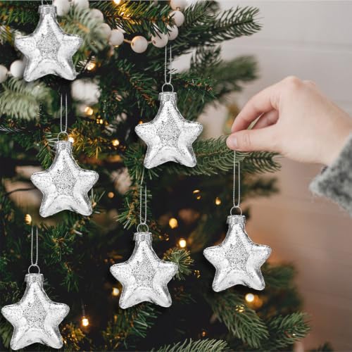 Sumind Silver Mercury Glass Christmas Star Ornaments - 2.36 Inch Set of 6