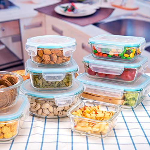 Clear Glass Food Storage Containers Set with Lids - 9 Pack, Airtight & Leakproof