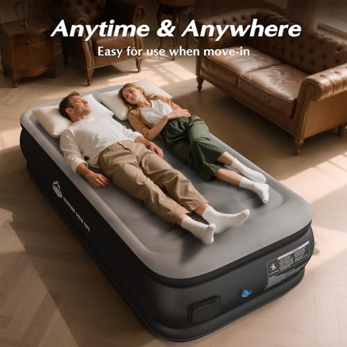 JUITOY Grey Twin Air Mattress with Built-in Pump, Portable Camping Bed