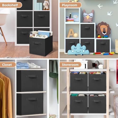Black Fabric Storage Cubes - 11 Inch Collapsible Shelf Bins, 10 Pack