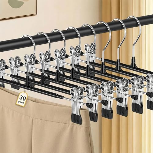 POZEAN Black 30-Pack Adjustable Heavy Duty Pants Hangers with Clips
