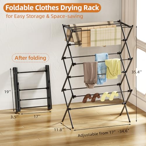 Foldable 3-Tier Clothes Drying Rack Black - Rust-Resistant Indoor & Outdoor Laundry Organizer