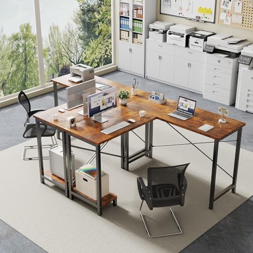 Brown 50-Inch Reversible L-Shaped Gaming & Office Desk with CPU Shelf