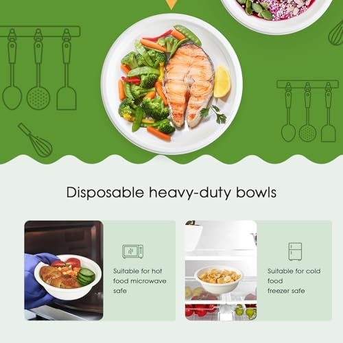 Disposable Paper Bowls 12 oz Compostable Heavy Duty 500 Pack - White