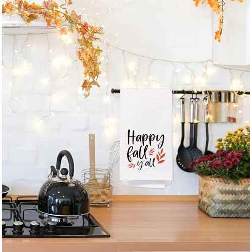 SPBL&L Happy Fall Y'all Kitchen & Bath Towels, Autumn Leaves Hand & Dish Towels, 16x24 Inches