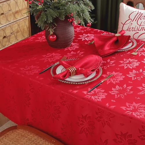 SASTYBALE Christmas Rectangular Tablecloth Red 120" x 60" - Festive Jacquard Holiday Decor