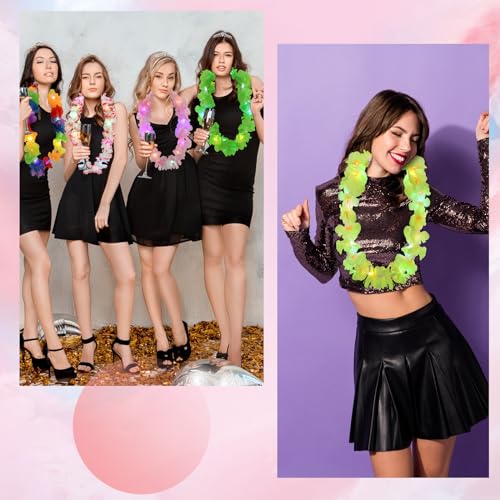Sherr 100 Pcs LED Hawaiian Leis – Bright Rainbow Light-Up Luau Party Necklaces