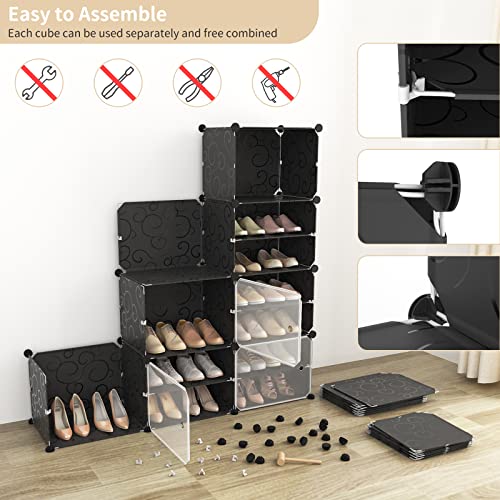 48-Inch Black Portable Shoe Rack Organizer with Door, 48 Pairs Capacity, Adjustable & Stackable