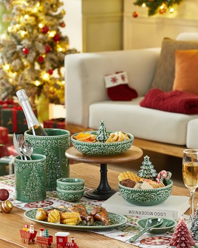 Metahom 8-Inch Christmas Tree Candy Dish – Ceramic Green Serving Bowl, Shallow 8"